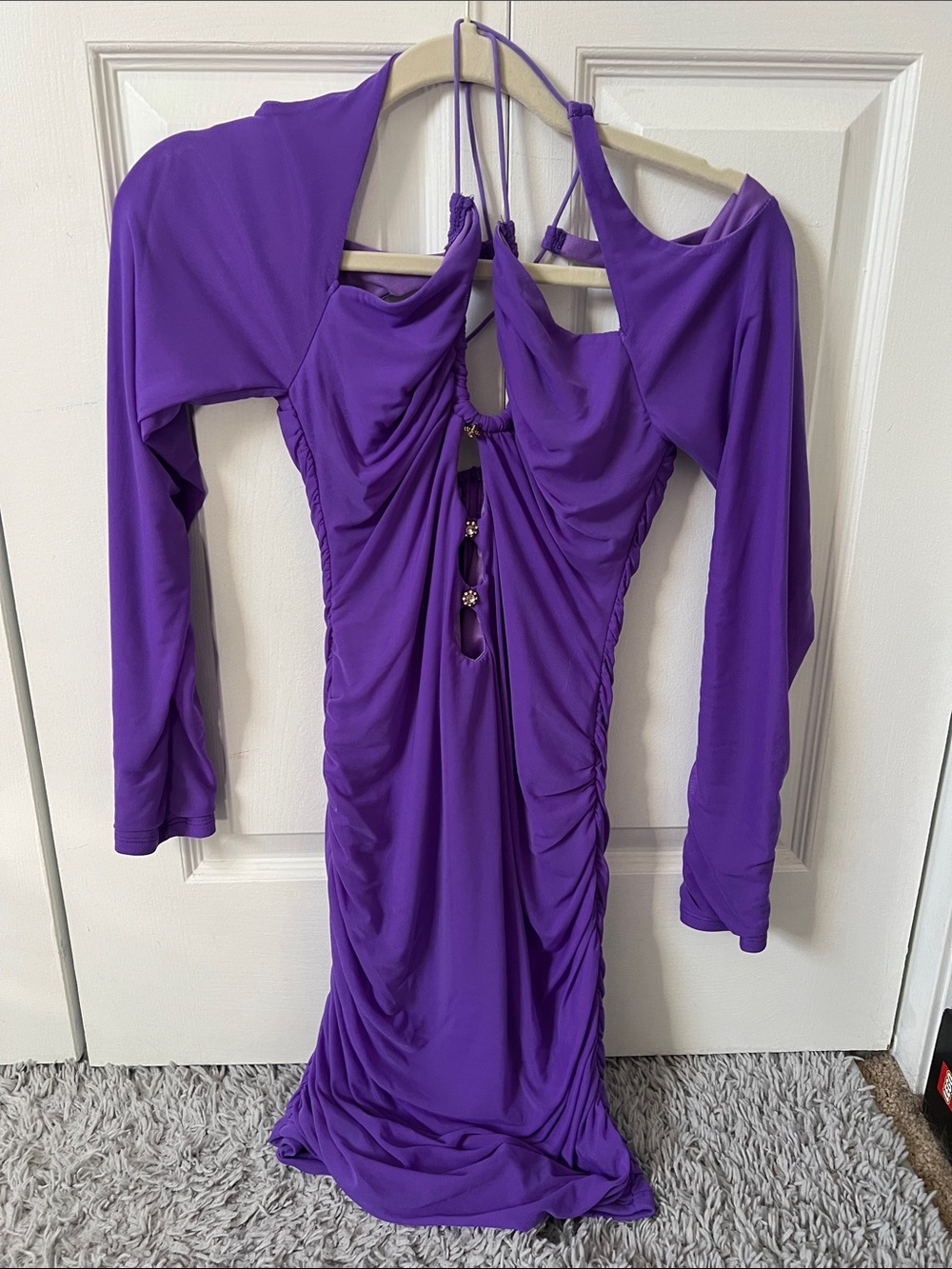Ruched purple dress with cutouts